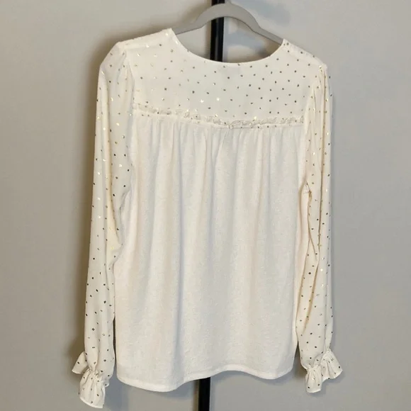 EUC Anthropologie Current Air Bristol Blouse Ivory Gold Boho Loose V-Neck Medium - Picture 6 of 10
